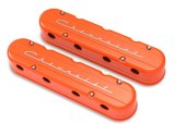 Holley Aluminum LS Valve Covers 241-178 Covers, LS, Center and Perimeter Bolt, Tall, Chevy Logo, Cast Aluminum, Orange Gloss, Two-Piece, Chevy, LS, 4.8-7.0L, Pair thumbnail 6
