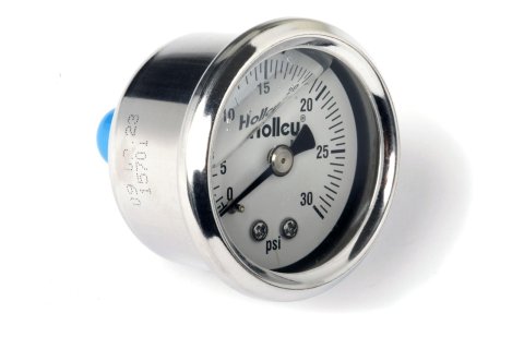 Holley Analog Fuel Pressure Gauges 26-505 Gauge, Pressure, 0-30 psi, 1 1/2 in. Diameter, Analog, Full Sweep, Liquid-filled, for Mechanical Sending Unit, White Face, Each