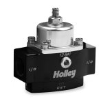Holley HP Billet Fuel Pressure Regulators 12-841 Regulators, Billet, Low Pressure, 4.5 to 9 psi, Return Style, 3/8 in. NPT, Inlet and Outlet, Black Finish, Bracket, Each thumbnail 1
