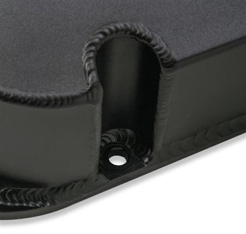 Holley Track Series Valve Covers 241-281 Covers, Series, Perimeter Bolt, Tall, Chevrolet Logo, Fabricated Aluminum, Black Gloss, Baffled, Chevy, 396ci, 402ci, 427ci, 454ci, Pair thumbnail 2