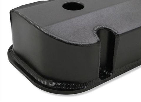 Holley Track Series Valve Covers 241-281 Covers, Series, Perimeter Bolt, Tall, Chevrolet Logo, Fabricated Aluminum, Black Gloss, Baffled, Chevy, 396ci, 402ci, 427ci, 454ci, Pair thumbnail 4