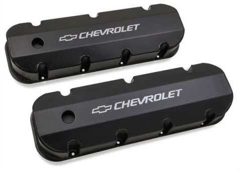 Holley Track Series Valve Covers 241-281 Covers, Series, Perimeter Bolt, Tall, Chevrolet Logo, Fabricated Aluminum, Black Gloss, Baffled, Chevy, 396ci, 402ci, 427ci, 454ci, Pair thumbnail 5