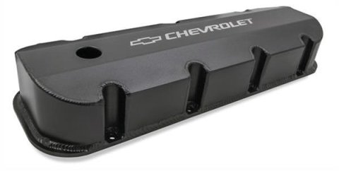 Holley Track Series Valve Covers 241-281 Covers, Series, Perimeter Bolt, Tall, Chevrolet Logo, Fabricated Aluminum, Black Gloss, Baffled, Chevy, 396ci, 402ci, 427ci, 454ci, Pair thumbnail 6