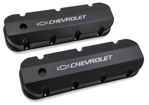Holley Track Series Valve Covers 241-281 Covers, Series, Perimeter Bolt, Tall, Chevrolet Logo, Fabricated Aluminum, Black Gloss, Baffled, Chevy, 396ci, 402ci, 427ci, 454ci, Pair thumbnail 7