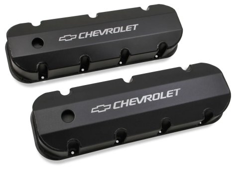 Holley Track Series Valve Covers 241-281 Covers, Series, Perimeter Bolt, Tall, Chevrolet Logo, Fabricated Aluminum, Black Gloss, Baffled, Chevy, 396ci, 402ci, 427ci, 454ci, Pair thumbnail 8