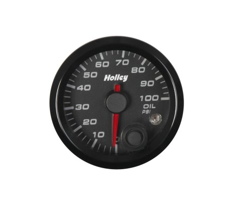 Holley Analog Standalone Gauges 26-601 Gauge, Standalone, Oil Pressure, 0-100 psi, 2 1/16 in. Diameter, Analog, Full Sweep, Illuminated, with Electrical Sending Unit, Black Face, Kit