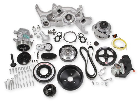 Holley Mid-Mount Complete Accessory Systems 20-200 Drive Systems, LT Mid-Mount, Serpentine, Alternator, Power Steering, AC, Water Pump, Pulleys, 6-groove, Natural, Chevy, 5.3L, 6.2L, Kit