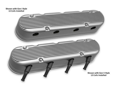 Holley Aluminum LS Valve Covers 241-180 Covers, LS, Center and Perimeter Bolt, Tall, Finned, Cast Aluminum, Natural Finish, Two-Piece, Chevy, LS, 4.8-7.0L, Pair