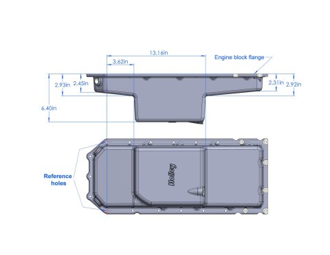 Holley Gen III Hemi Retrofit Oil Pans 302-60BK Pans, Engine Swap, Aluminum, Black, 6.0 Quart Capacity, 4.06 in. Stroke Clearance, Dodge, Chrysler, Plymouth, Mopar Hemi, Kit thumbnail 4