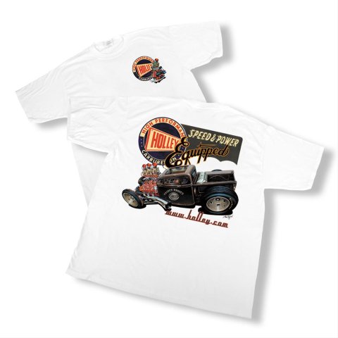 Holley Retro T-Shirt 10000-MDHOL T-Shirts, Retro, Short Sleeve, Cotton, White, Speed and Power Equipped Logo, Men's Medium, Each