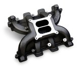 Holley LS Mid-Rise Carbureted Intake Manifolds 300-130BK Manifolds, Mid-Rise, Standard Deck, Single Carburetor, Dual Plane, 1,500-6,500 RPM Range, Aluminum, Black Finish, Chevy, 4.8-6.0L, Each thumbnail 3