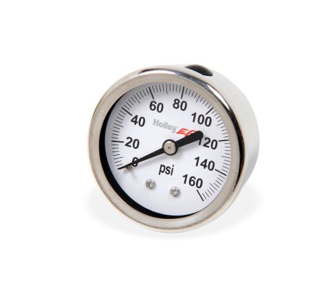 Holley Analog Fuel Pressure Gauges 26-506 Gauge, Pressure, 0-160 psi, 2 in. Diameter, Analog, Full Sweep, Illuminated, Liquid-filled, for Mechanical Sending Unit, White Face, Each