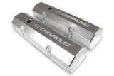 Holley Track Series Valve Covers 241-287 Covers, Series, Perimeter Bolt, Tall, Chevrolet Logo, Fabricated Aluminum, Polished, Baffled, Chevy, Gen I, 283-400ci, Pair thumbnail 2