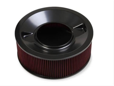 Holley 4500 Drop Base Air Cleaner Assemblies 120-4660 Cleaners, 16 in. Round, 7.50 in. Horn, Dropped Base, Steel, Black Satin, Cotton Gauze Filter, Red, 6 in. Tall, fits Model 4500, Each