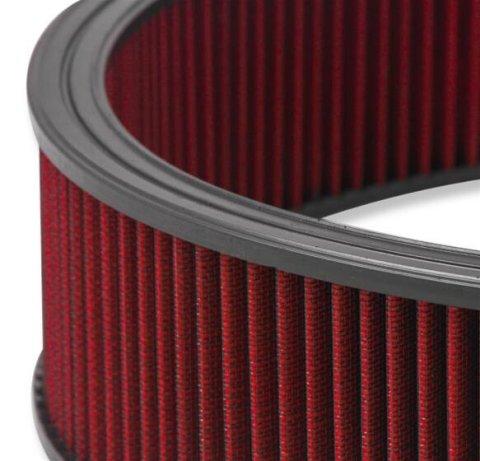 Holley Air Cleaner Assemblies 120-4140 Cleaners, 16 in. Round, 5.125 in. Horn, Dropped Base, Steel, Chrome, Cotton Gauze Filter, Red, 4 in. Tall, fits Model 4150, 4160, Each