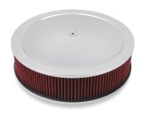 Holley Air Cleaner Assemblies 120-4140 Cleaners, 16 in. Round, 5.125 in. Horn, Dropped Base, Steel, Chrome, Cotton Gauze Filter, Red, 4 in. Tall, fits Model 4150, 4160, Each thumbnail 2