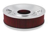 Holley Air Cleaner Assemblies 120-4140 Cleaners, 16 in. Round, 5.125 in. Horn, Dropped Base, Steel, Chrome, Cotton Gauze Filter, Red, 4 in. Tall, fits Model 4150, 4160, Each thumbnail 3
