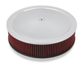 Holley Air Cleaner Assemblies 120-4140 Cleaners, 16 in. Round, 5.125 in. Horn, Dropped Base, Steel, Chrome, Cotton Gauze Filter, Red, 4 in. Tall, fits Model 4150, 4160, Each thumbnail 6