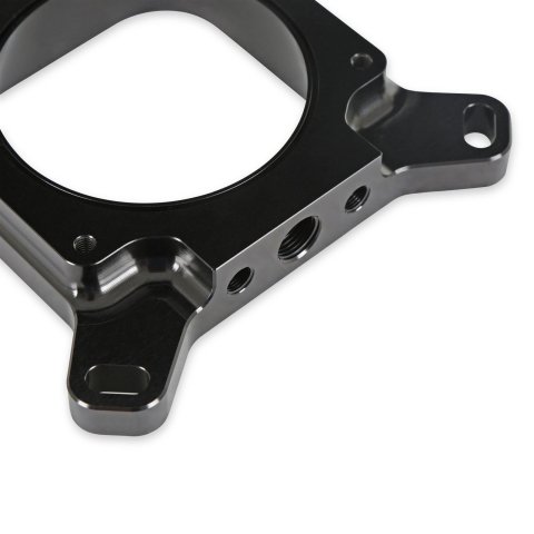 Holley Throttle Body to Carbureted Manifold Adapters 17-93 Adapters, Adapter, Open Center, Billet Aluminum, Black Anodized, 1.00 in. Height, Square Bore, Kit thumbnail 1