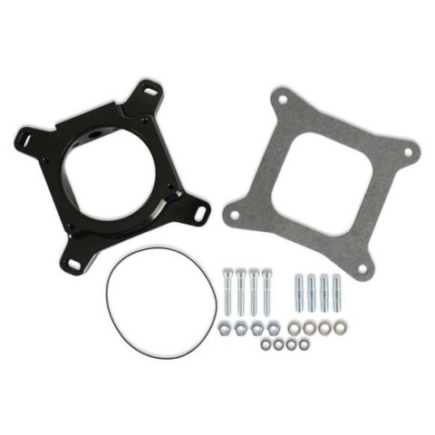 Holley Throttle Body to Carbureted Manifold Adapters 17-93 Adapters, Adapter, Open Center, Billet Aluminum, Black Anodized, 1.00 in. Height, Square Bore, Kit thumbnail 4