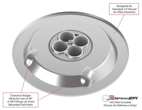 Holley Air Cleaner Assemblies 120-530 Assembly, Sniper, 14 in. Diameter, Round, Dropped, Steel, Chrome Finish, Embossed Logo, 3 in. Filter, Paper Element, Each