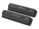 Holley Vintage Series Valve Covers 241-247 Covers, Series, Centerbolt, Finned, Logo, Cast Aluminum, Black Satin Finish, Baffled, Chevy, 5.0L, 5.7L, Pair thumbnail 2