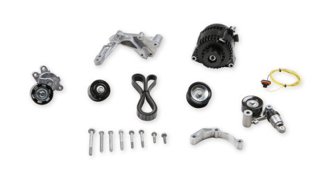 Holley Mid-Mount Complete Accessory Systems 20-224BK Drive Systems, Mid-mount, Serpentine, Alternator, Cast Aluminum, Black, 150 amp, Single Wire, Pulley, 6-groove, Chevy, 6.2L, Gen V,LT4, Kit