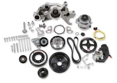 Holley Mid-Mount Complete Accessory Systems 20-201 Drive Systems, LT Mid-Mount, Serpentine, Alternator, Power Steering, Water Pump, Pulleys, 6-groove, Natural Finish, Chevy, 5.3L, 6.2L, Kit