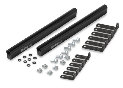 Holley EFI Fuel Rails 534-218 Rails, EFI, LS Rails, Aluminum, Black Finish, -8 AN O-ring Inlet, Brackets, Hardware, for 300-136 Intake, Chevy, 6.2L, Kit
