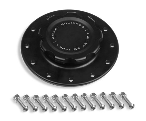 Holley Fuel Cell Caps 241-227 Caps, Screw-on, Billet Aluminum, Black Anodized, Cap Mounting Plate, 12 Bolt Holes, Each