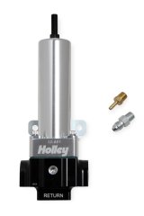Holley VR Series Fuel Pressure Regulators 12-851 Regulators, Series, Inline, Return Style, 40-100 psi, Billet Aluminum, Black/Clear Anodized thumbnail 1