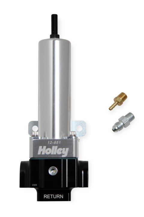 Holley VR Series Fuel Pressure Regulators 12-851 Regulators, Series, Inline, Return Style, 40-100 psi, Billet Aluminum, Black/Clear Anodized
