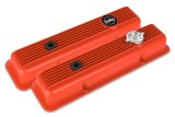 Holley Muscle Series Valve Covers 241-136 Covers, Series, Perimeter Bolt, Stock Height, Finned, Cast Aluminum, Orange Painted, Chevy, 4.3-6.6L, Pair thumbnail 2