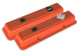 Holley Muscle Series Valve Covers 241-136 Covers, Series, Perimeter Bolt, Stock Height, Finned, Cast Aluminum, Orange Painted, Chevy, 4.3-6.6L, Pair thumbnail 3