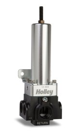 Holley VR Series Fuel Pressure Regulators 12-864 Regulators, Series, 4 port, Inline, Return Style, 40-100 psi, 1/8 in. NPT Gauge Port, -10 AN O-ring ports, Aluminum, Black Base, Each thumbnail 2