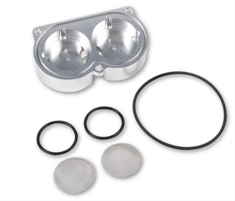 Holley Dominator Billet Fuel Pump Conversion End Plates 12-3002 Plate Kits, 12-3000, Duel Inlet, -10 AN O-ring, Aluminum, Natural, Each