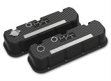 Holley M/T Valve Covers 241-152 Covers, Series, Perimeter Bolt, Tall, Finned, Cast Aluminum, Black Powdercoat, Satin Finish, Chevy, 396ci, 402ci, 427ci, 454ci, Pair thumbnail 1