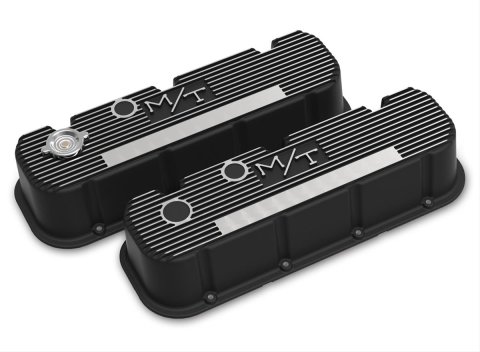 Holley M/T Valve Covers 241-152 Covers, Series, Perimeter Bolt, Tall, Finned, Cast Aluminum, Black Powdercoat, Satin Finish, Chevy, 396ci, 402ci, 427ci, 454ci, Pair