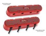 Holley Vintage Series Valve Covers 241-174 Covers, Series, Center and Perimeter Bolt, Tall, Finned, Logo, Cast Aluminum, Red, Glossy, Two-Piece, Chevy, LS, 4.8-7.0L, Pair thumbnail 1