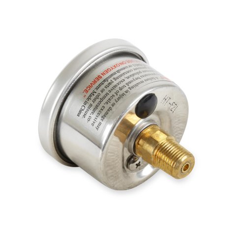 Holley Analog Fuel Pressure Gauges 26-507 Gauges, EFI Pressure, Analog, Oil Filled, 1.50 in. Diameter, 0-100 psi, Round, Silver Bezel, White Face, Black numbers. 1/8 in. NPT, thumbnail 1