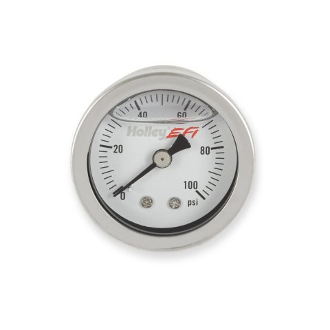 Holley Analog Fuel Pressure Gauges 26-507 Gauges, EFI Pressure, Analog, Oil Filled, 1.50 in. Diameter, 0-100 psi, Round, Silver Bezel, White Face, Black numbers. 1/8 in. NPT, thumbnail 7
