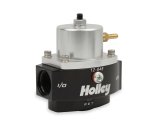 Holley Dominator Billet Fuel Pressure Regulators 12-848 Regulators, Billet, 15-65 psi, Inline, Return Style, -10 AN Inlet and Outlet, -8 AN Return, Black Finish, Bracket, Each thumbnail 1