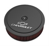 Holley GM Muscle Series Air Cleaners 120-220 Cleaners, Series, 14 in. Round, 1 in. Drop, Chevy Logo, Aluminum, Black Finish, 3 in. Filter, Red, Cotton Gauze, Chrome Wing nut, Kit thumbnail 1