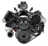 Holley Mid-Mount Complete Accessory Systems 20-180BK Drive Systems, LS Mid-Mount, Serpentine Style, Alternator, Water Pump, Power Steering, A/C, Hardware, Black Finish, Chevy, 4.8-7.0L, Kit thumbnail 1