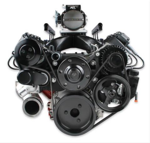Holley Mid-Mount Complete Accessory Systems 20-180BK Drive Systems, LS Mid-Mount, Serpentine Style, Alternator, Water Pump, Power Steering, A/C, Hardware, Black Finish, Chevy, 4.8-7.0L, Kit