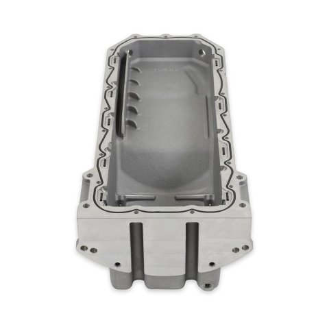 Holley Gen III Hemi Retrofit Oil Pans 302-76 Pans, Hemi, Retrofit, VVT Engine, Wet Sump, Rear, 1-piece Main Seal, 6.2 Quart, Dipstick Passenger Side, Aluminum, Natural, Hardware, Each thumbnail 1