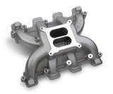 Holley LS Mid-Rise Carbureted Intake Manifolds 300-130 Manifolds, Mid-Rise, Standard Deck, Single Carburetor, Dual Plane, 1,500-6,500 RPM Range, Aluminum, Satin Finish, Chevy, 4.8-6.0L, Each thumbnail 3
