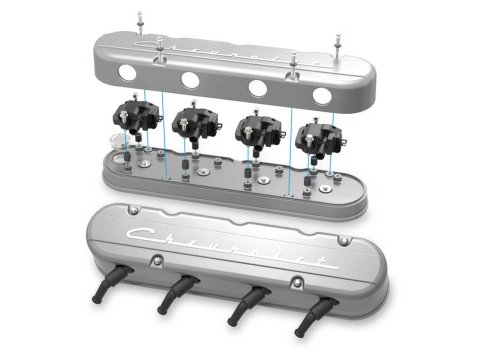 Holley Aluminum LS Valve Covers 241-175 Covers, LS, Center and Perimeter Bolt, Tall, Chevy Logo, Cast Aluminum, Natural Finish, Two-Piece, Chevy, LS, 4.8-7.0L, Pair