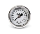 Holley Analog Fuel Pressure Gauges 26-504 Gauge, Pressure, 0-15 psi, 1 1/2 in. Diameter, Analog, Full Sweep, Liquid-filled, for Mechanical Sending Unit, White Face, Each thumbnail 1
