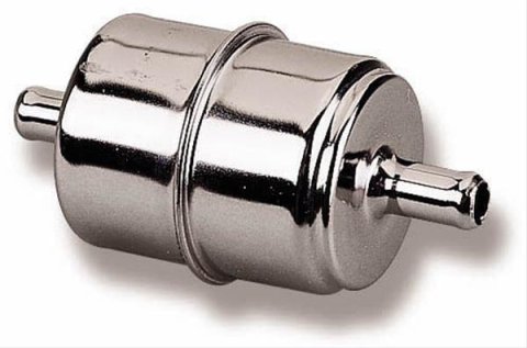 Holley Chrome Inline Fuel Filters 162-524 Filters, Inline, Chrome, Steel, 5/16 in. Hose Barb Inlet and Outlet, Each